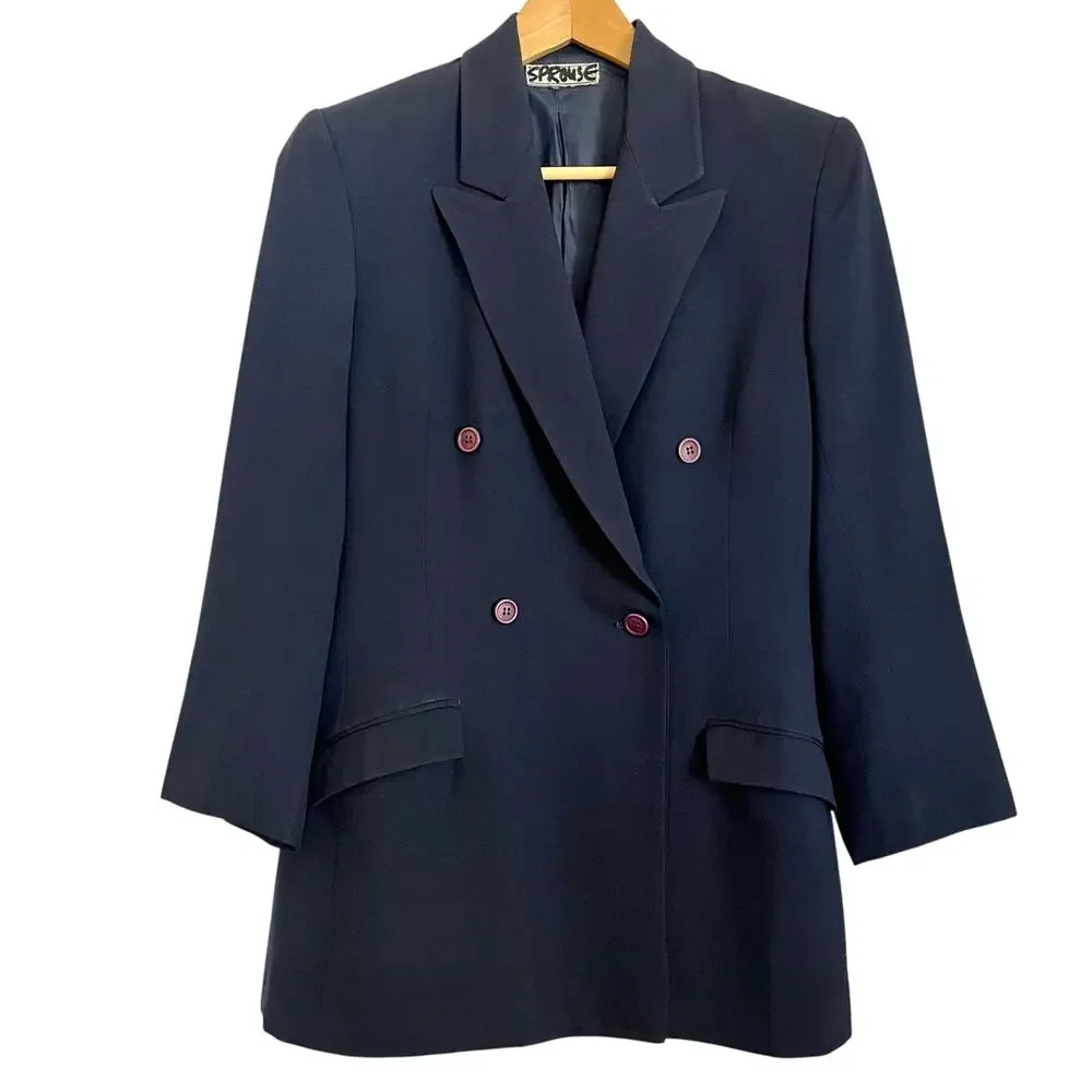 RARE Stephen Sprouse Archival Navy Blue Double-Breasted Vintage Blazer Jacket